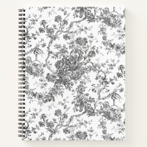 Elegant Vintage French Engraved Floral Toile_Grey  Notebook