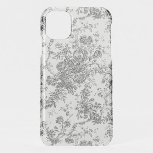 Elegant Vintage French Engraved Floral Toile_Grey iPhone 11 Case