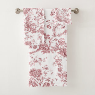 Elegant Vintage French Engraved Floral Toile-Pink Bath Towel Set
