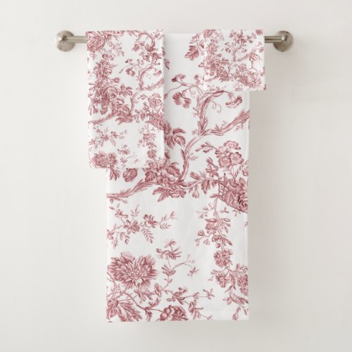 Elegant Vintage French Engraved Floral Toile_Pink Bath Towel Set