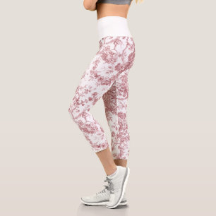 Elegant Vintage French Engraved Floral Toile-Pink Capri Leggings