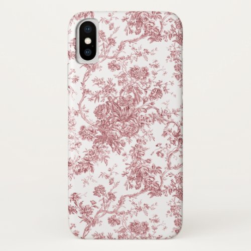 Elegant Vintage French Engraved Floral Toile_Pink iPhone X Case