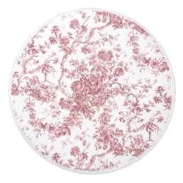 Elegant Vintage French Engraved Floral Toile-Pink Ceramic Knob