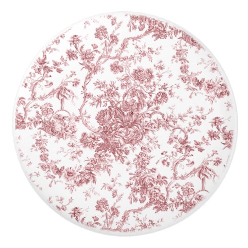 Elegant Vintage French Engraved Floral Toile_Pink Ceramic Knob