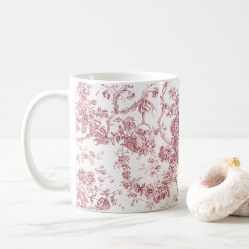 Elegant Vintage French Engraved Floral Toile_Pink Coffee Mug