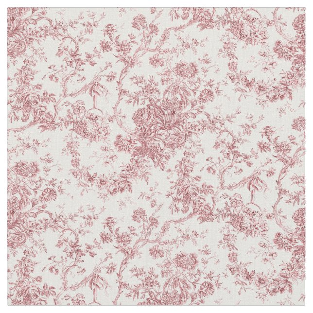 Elegant Vintage French Engraved Floral Toile-Pink Fabric (Close Up)