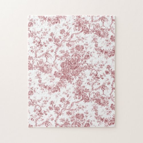 Elegant Vintage French Engraved Floral Toile_Pink Jigsaw Puzzle