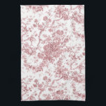 Elegant Vintage French Engraved Floral Toile-Pink Kitchen Towel<br><div class="desc">Elegant and ornate pink and white vintage toile de jouy pattern featuring exotic flowers,  vines and foliage intertwined with garlands and baskets of roses. This pattern was adapted from an historic French textile fragment ca 1910 in the Smithsonian collection. Pattern is high res but cannot be tiled.</div>