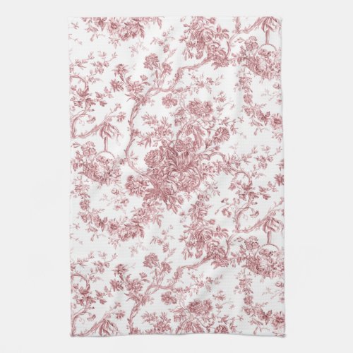 Elegant Vintage French Engraved Floral Toile_Pink Kitchen Towel
