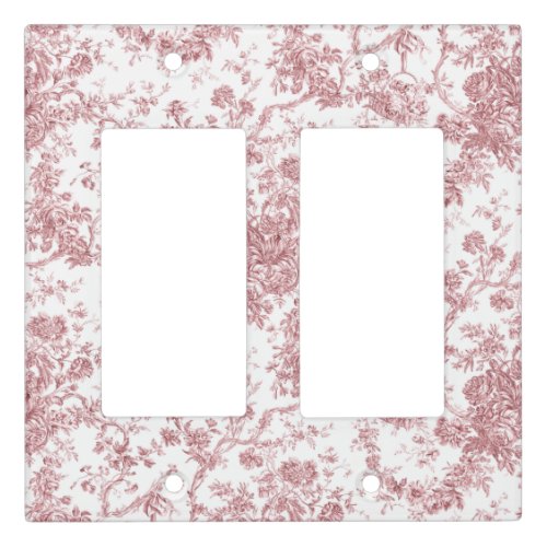 Elegant Vintage French Engraved Floral Toile_Pink Light Switch Cover
