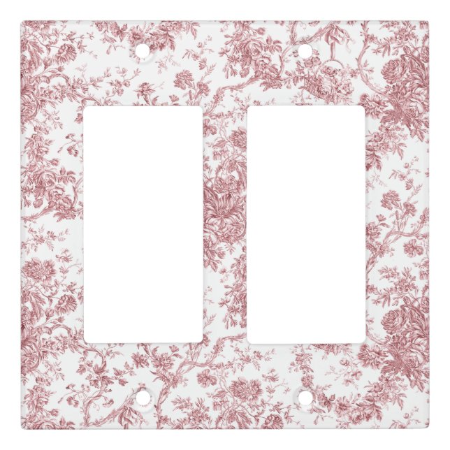 Elegant Vintage French Engraved Floral Toile-Pink Light Switch Cover (Front)