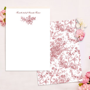 Elegant Vintage French Engraved Floral Toile-Pink Note Card
