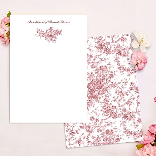 Elegant Vintage French Engraved Floral Toile_Pink Note Card