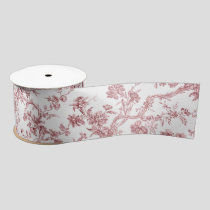 Elegant Vintage French Engraved Floral Toile-Pink Satin Ribbon