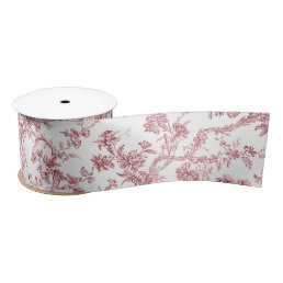 Elegant Vintage French Engraved Floral Toile-Pink Satin Ribbon