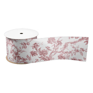 Elegant Vintage French Engraved Floral Toile-Pink Satin Ribbon