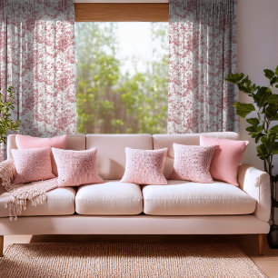 Elegant Vintage French Engraved Floral Toile-Pink Sheer Curtains