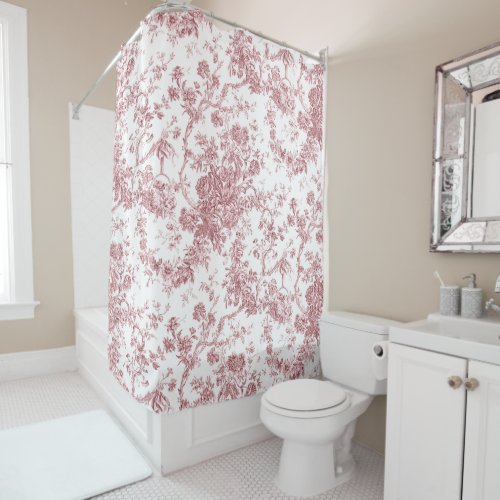 Elegant Vintage French Engraved Floral Toile_Pink Shower Curtain