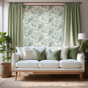 Elegant Vintage French Engraved Floral Toile-Sage Sheer Curtains