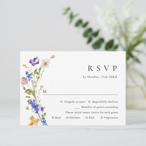 Elegant Vintage French Garden Floral Green Wedding RSVP Card