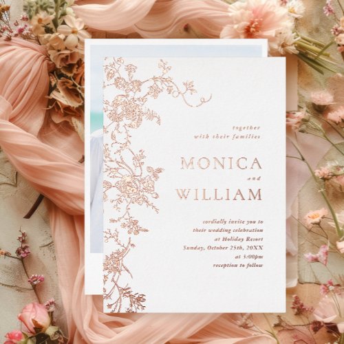Elegant Vintage French Garden Floral Wedding Foil Invitation