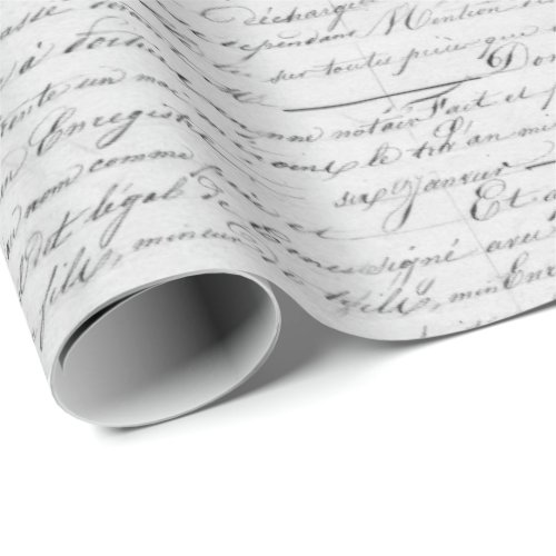 Elegant Vintage French Handwritten Letter Gray Wrapping Paper