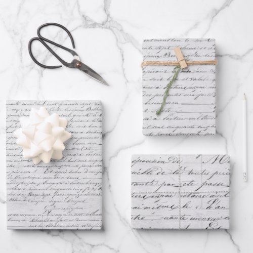 Elegant Vintage French Handwritten Letter Gray Wrapping Paper Sheets