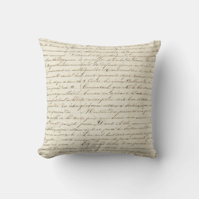Elegant Vintage French Handwritten Letter Script Throw Pillow (Front)