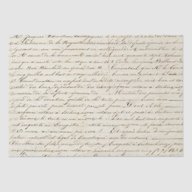 Elegant Vintage French Handwritten Letter Script Tissue Paper (Front)