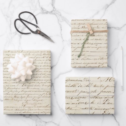 Elegant Vintage French Handwritten Letter Script Wrapping Paper Sheets