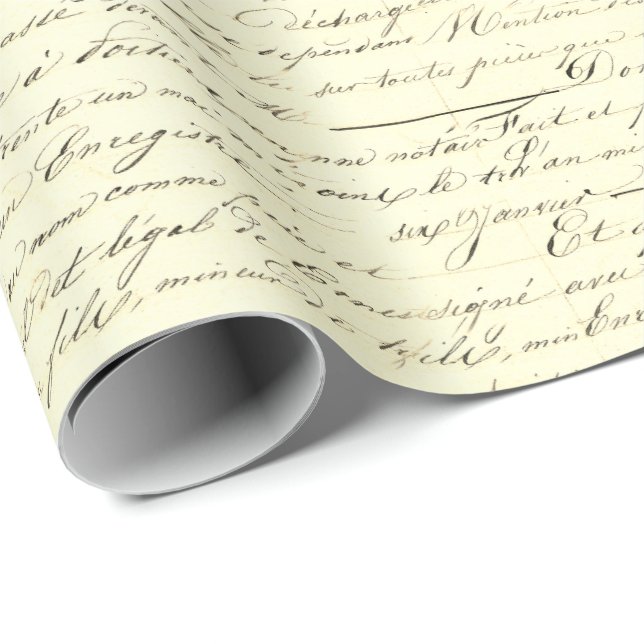 Elegant Vintage French Handwritten Letter Sepia Wrapping Paper (Roll Corner)