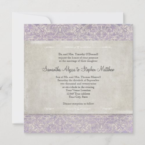 Elegant Vintage French Lace Watercolor Lavender Invitation