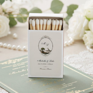 Elegant Vintage French Landscape Monogram Wedding  Matchboxes