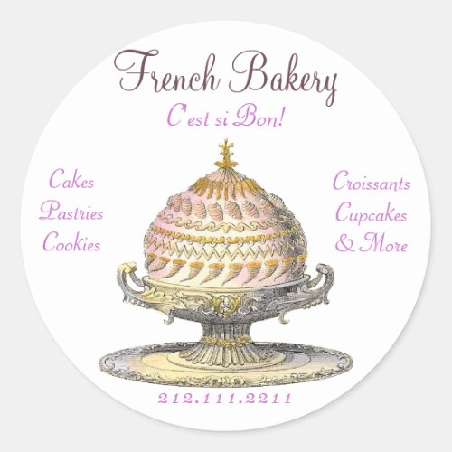 Elegant Vintage French Pastries Bakery Cake Shop Classic Round Sticker