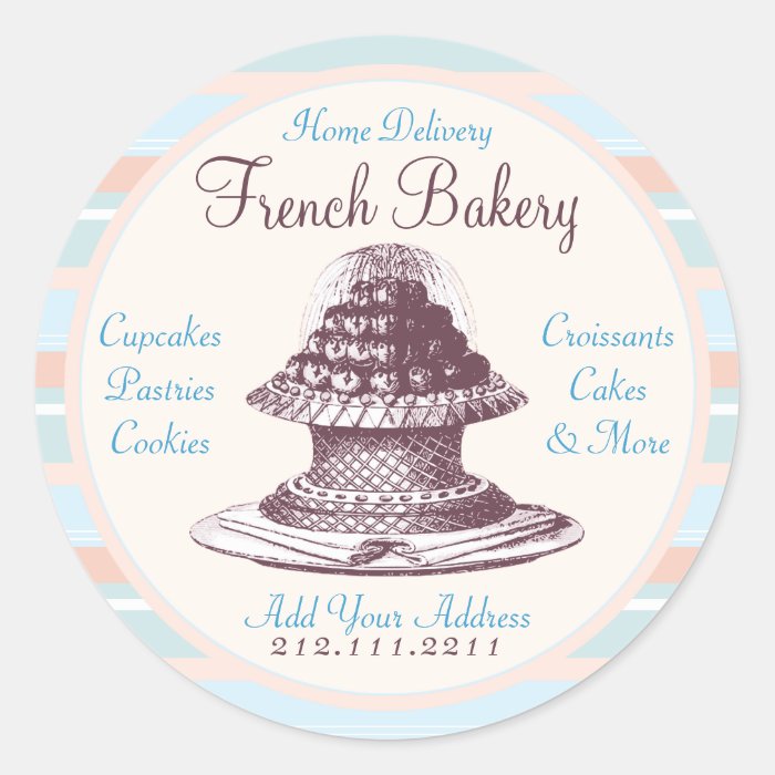 Elegant Vintage French Pastries Bakery, Cake Shop Round Stickers