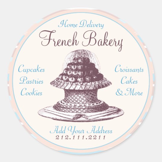 Elegant Vintage French Pastries: Bakery Peach Stri Classic Round Sticker