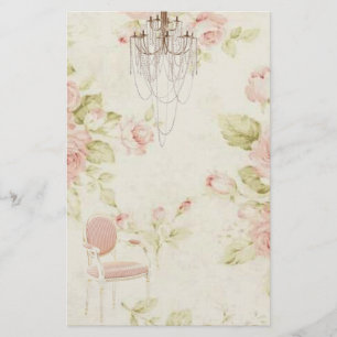 Elegant Vintage French Pink Floral Chandelier Stationery