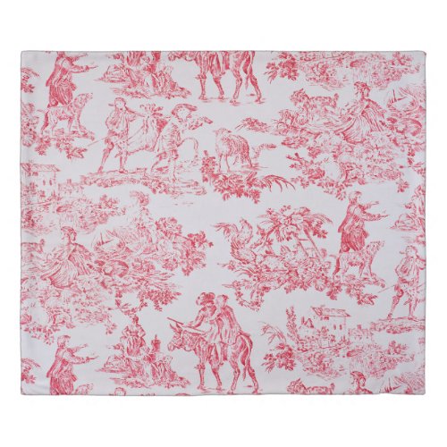 Elegant Vintage French  Pink Toile De Jouy Pattern Duvet Cover
