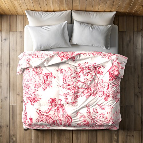 Elegant Vintage French  Pink Toile De Jouy Pattern Duvet Cover