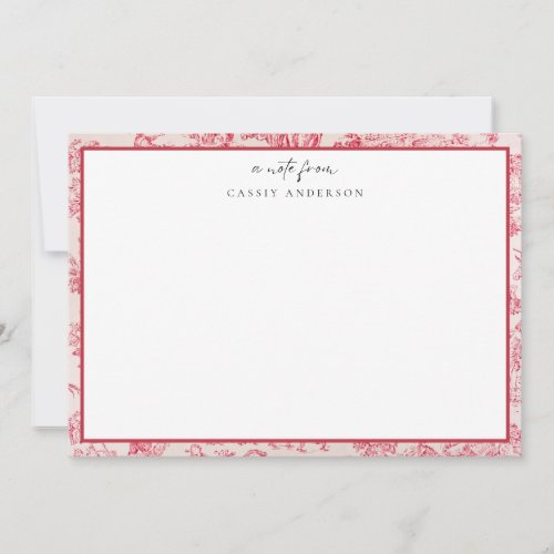 Elegant Vintage French  Pink Toile De Jouy Pattern Note Card