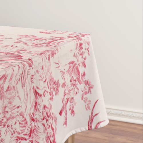 Elegant Vintage French  Pink Toile De Jouy Pattern Tablecloth