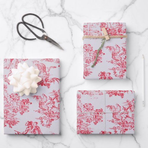 Elegant Vintage French  Pink Toile De Jouy Pattern Wrapping Paper Sheets