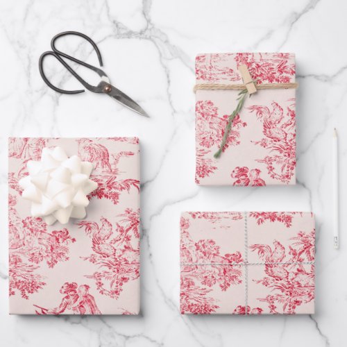 Elegant Vintage French  Pink Toile De Jouy Pattern Wrapping Paper Sheets