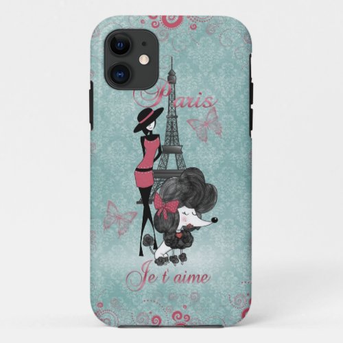 Elegant vintage French poodle girls silhouette iPhone 11 Case