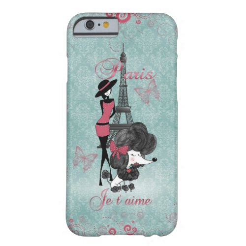 Elegant vintage French poodle girls silhouette Barely There iPhone 6 Case