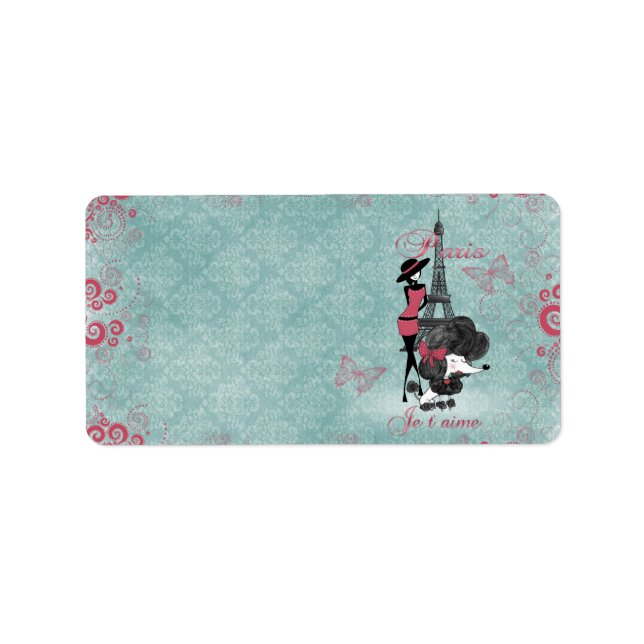 Elegant vintage French poodle girls silhouette Label (Front)