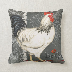 Elegant vintage French Rooster black grey & white Throw Pillow