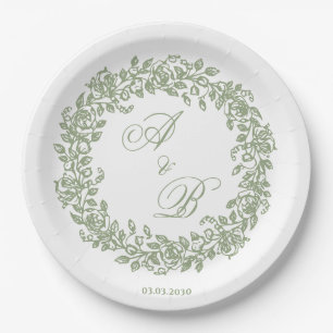 Elegant Vintage French Sage Floral Paper Plates