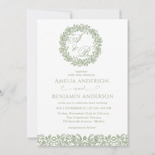 Elegant Vintage French Sage green Floral Wedding Invitation
