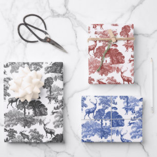 Elegant Vintage French Toile Deer Fox in Woods Wrapping Paper Sheets